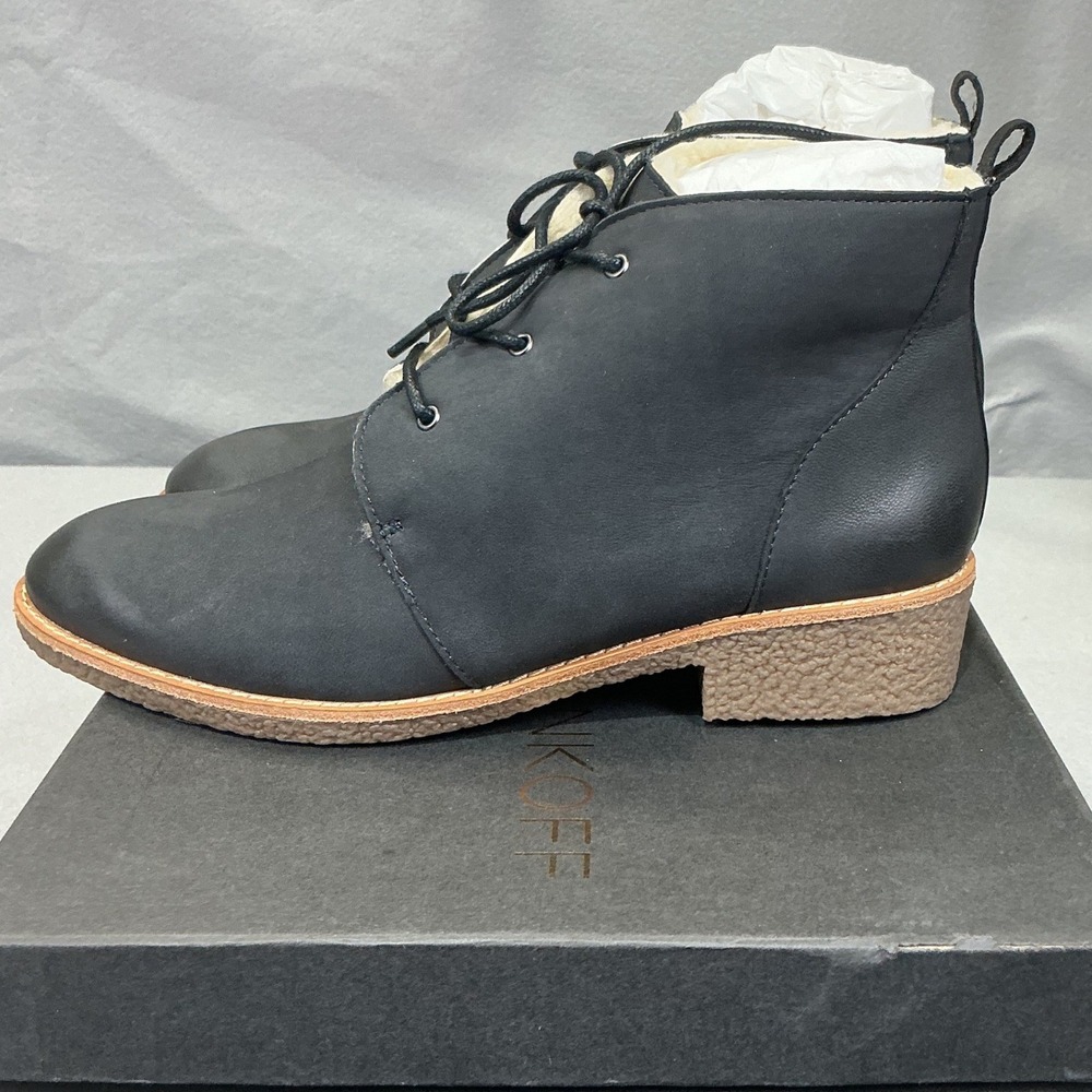 Rebecca Minkoff Women's 8.5 Black Leather Shearling Lace-Up Ankle Boots NEW
